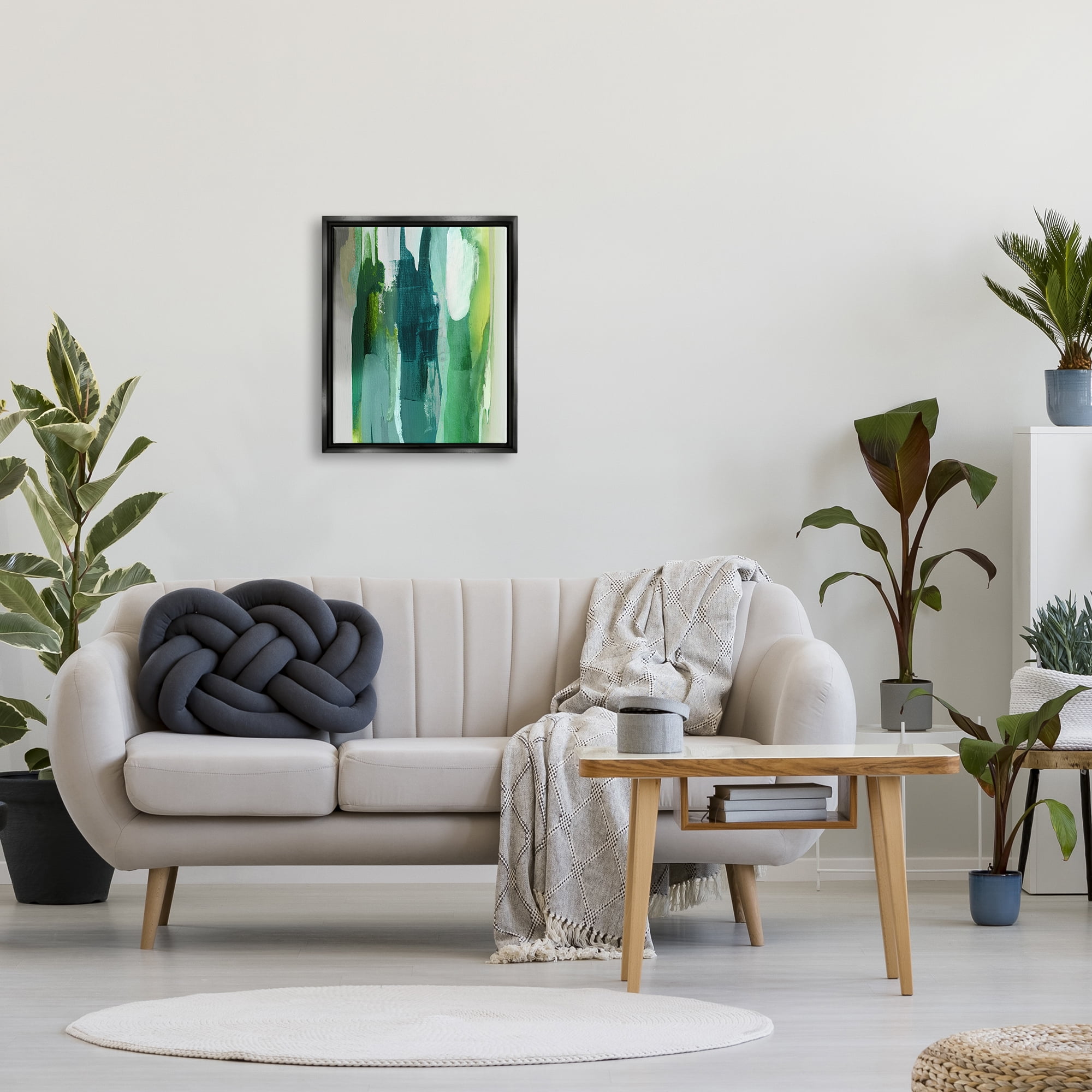 Stupell Industries Green Asymmetrical Abstract Abstract Painting Black Floater Framed Art Print Wall Art, 17 x 21