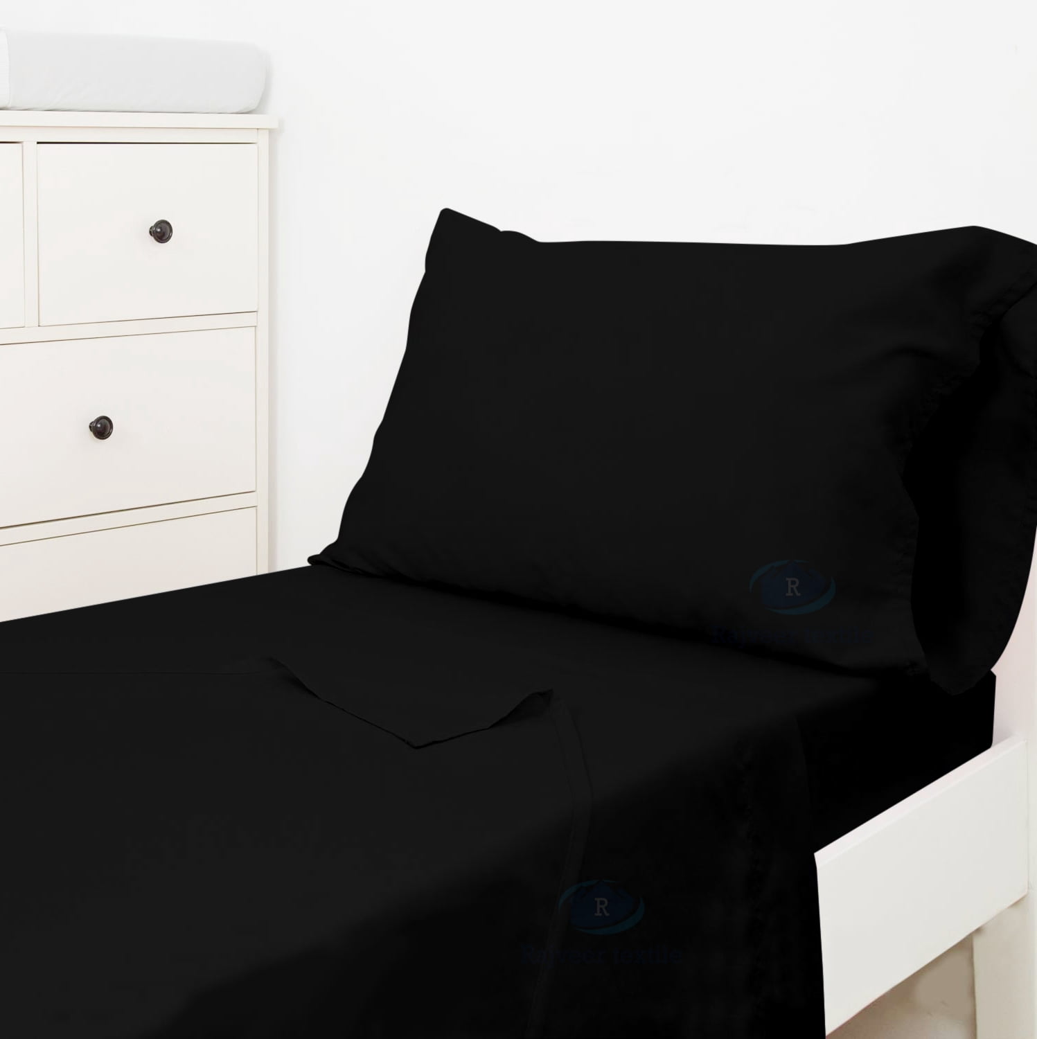 Egyptian Cotton 3 Piece Toddler Bedding Set Includes Crib Mattress Sheet Upto 12" Deep Pocket, Flat Sheet and Envelope Pillowcase, Silky Soft, Breathable and Lightweight, Black Color