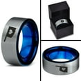 thumbnail image 4 of Tungsten Oklahoma Sooner State Heart Band Ring 8mm Men Women Comfort Fit Blue Flat Cut Brushed Gray Polished, 4 of 4
