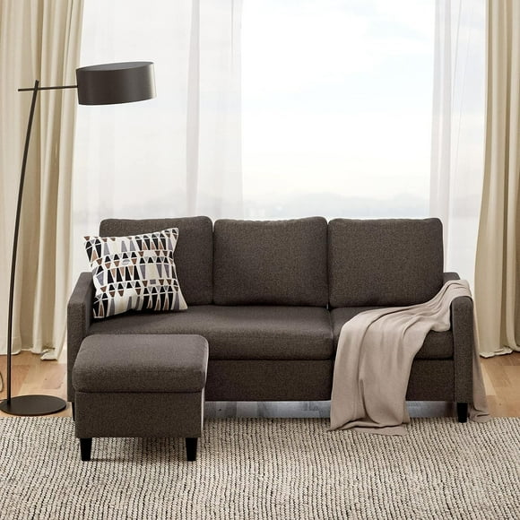 Zinus Hudson Convertible Sectional Sofa Couch with Reversible Ottoman, Dark Grey