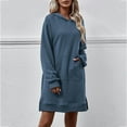 thumbnail image 2 of IROINNID Dress Shirt for Women Fall/Winter New Hooded Long Sleeve Pocket Split Long Sweater Dress ,Dark Blue, 2 of 6