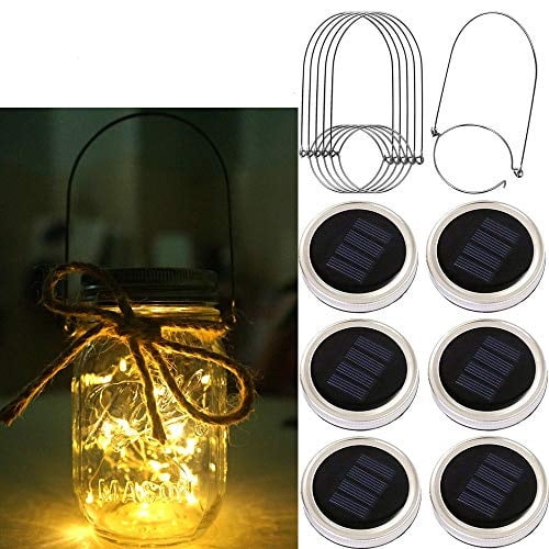 Solar Mason Jar Lid Lights,6 Pack 20 Led Fairy Firefly String Jar Lids