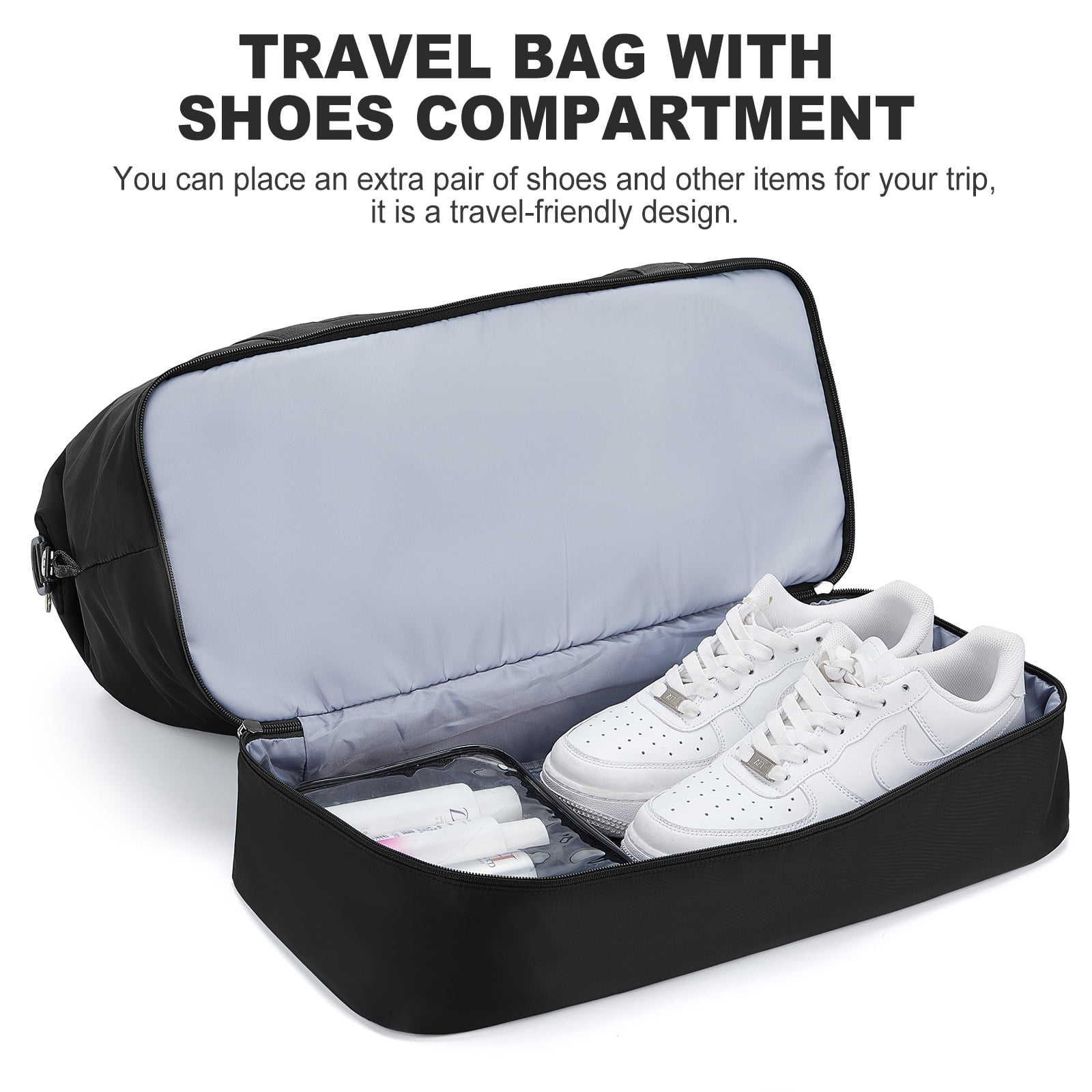 Weekender Bags for Women, Travel Duffel Bags with Shoe Compartment, Personal Item Travel Bag for Airlines, Carry on Overnight Tote Bag for Women, Black Brown