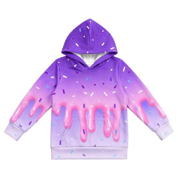 ZHOGXU Boys Girls Dripping Ice Cream Print Hoodie Long Sleeve Pullover Sweatshirt Kids Casual Classic Tops,3-4 Years