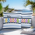 thumbnail image 2 of Outdoor Waterproof Pillow Covers Pack of 2, Hello Summer Colorful Ice Cream Watercolor Stripes Decorative Throw Pillowcases Cushion Covers for Garden Patio Tent Sofa Couch, 18x18 inch, 2 of 8