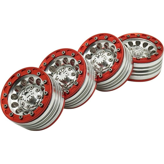 FLYXM 4Pcs 1.9" Aluminum Beadlock Ring Wheel Rims for 1/10 RC Axial SCX10 CC01 D90 D110, Red