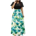thumbnail image 2 of Puntoco Vestido De Manga Corta Con Cuello Redondo Y Falda Larga Estilo Resort Con Estampado Floral Para Mujer Negro M,Regalos Para Mujer Joven, 2 of 5