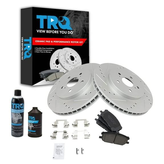 TRQ Performance & Brake Rotor & Ceramic Pad Front Kit w/Chemicals BKA15765 Fits select: 2004-2009 LEXUS RX, 2006-2007 TOYOTA HIGHLANDER HYBRID