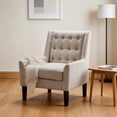 thumbnail image 2 of BSHTI Beige Velvet Upholstered Accent Arm Chair, Solid Rubberwood Frame, Modern Living Room Bedroom Chair with Plush Foam Padding, 2 of 8