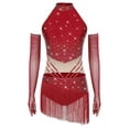 thumbnail image 1 of Aiihoo Robe de Danse Latine à Franges pour Femmes Jazz Tango Rumba Justaucorps de Gymnastique avec Gants Bourgogne S, 1 of 7