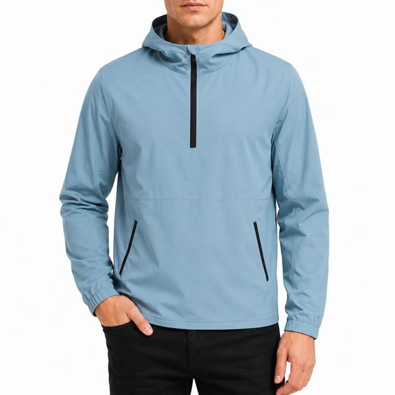 Youthup Men's Half-Zip Hooded Quick-Dry Wind-Resistant Nylon Blend Jacket for Outdoor Training & Urban Sports (24-35 Years, Spring/Fall)