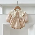 thumbnail image 1 of Korean Bow Embroidered Baby Bodysuit Spring Cute Girls Long Sleeve Butterfly Collar Dress Children's Clothes Sisters Dress, 1 of 6