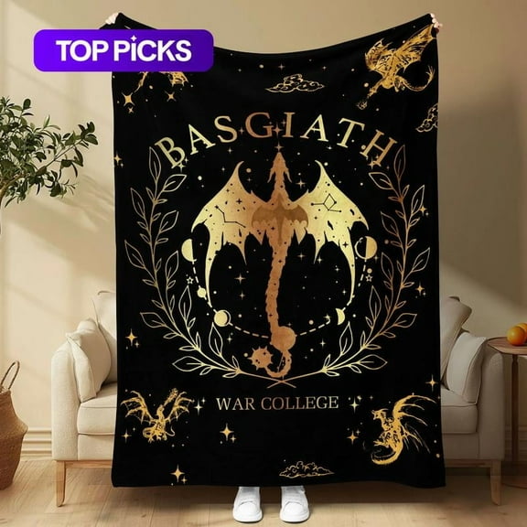 Fourth Wing Basgiath War College Blanket Gold Dragon Crest Constellation Fantasy Book Inspired Throw Gift for Readers Fans Teens Adults #TOP PICKS