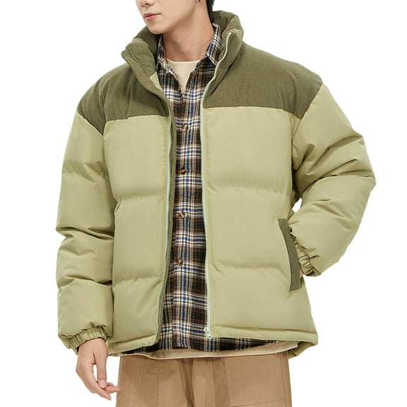 Mrmaere Men's Puffer Jacket Color- Stand Collar Warm Stylish Outerwear for Daily & Casual Army Green L