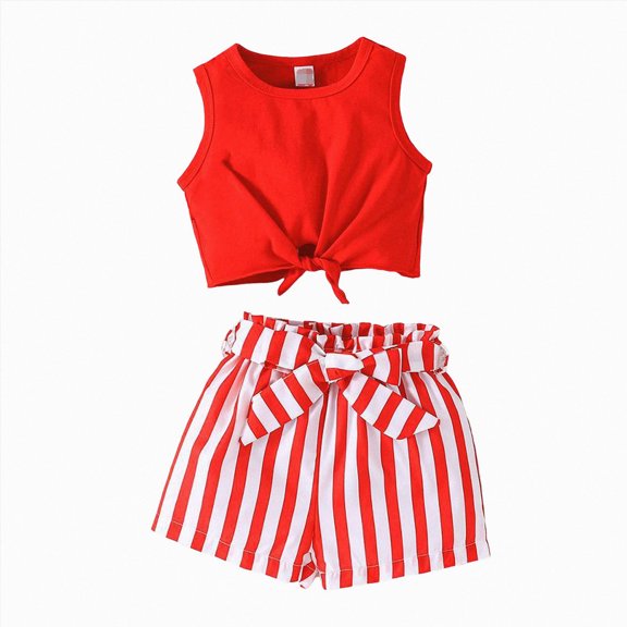 Kids Girls Summer Clothes Sleeveless Tank Top Shorts 2 pieces Summer Outfit Set Red Red 4-5 Years