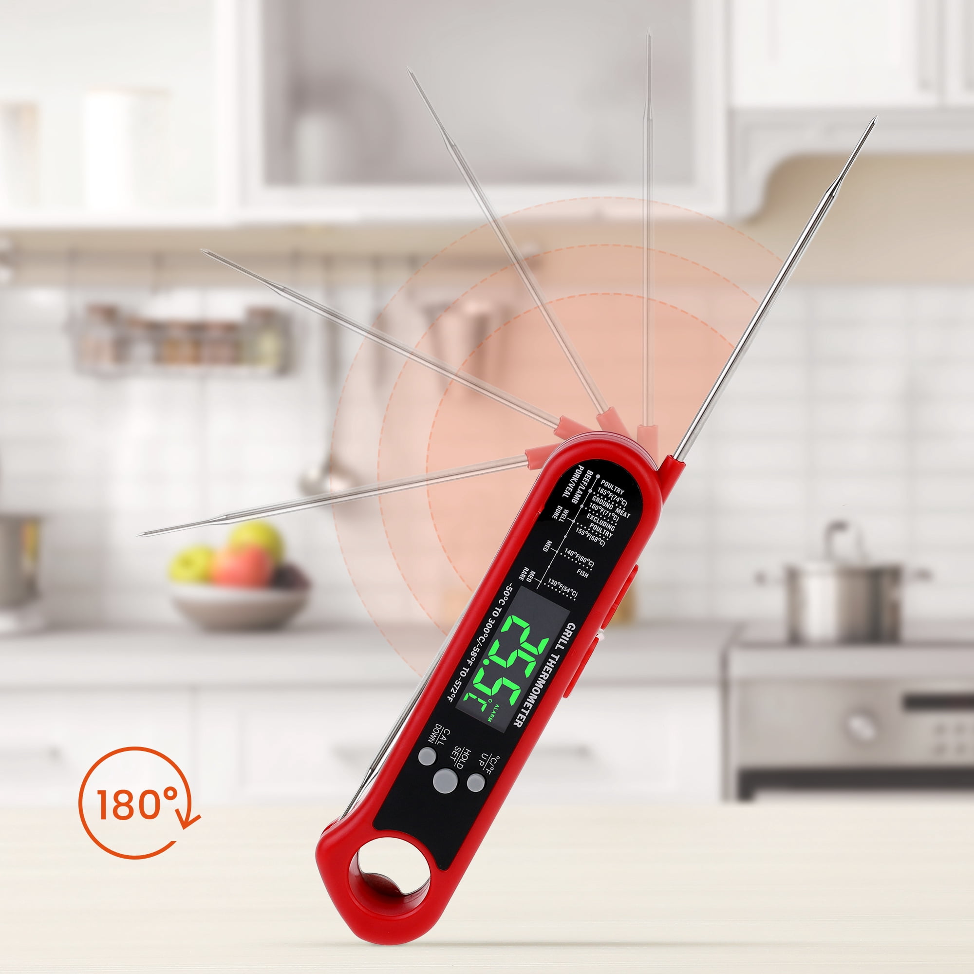 Unique Bargains Instant Read Food Thermometer Dual Probe Cooking Tool Red 6.3x1.4x0.7 in