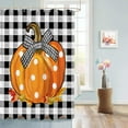 thumbnail image 5 of Fall Shower Curtain Orange Pumpkin Shower Curtains for Bathroom Black Buffalo Plaid Bath Curtains Sets with Hooks for Autumn Thanksgiving Seasonal Bathroom Decor Polyester Fabric Waterproof 72 x 84 in, 5 of 6