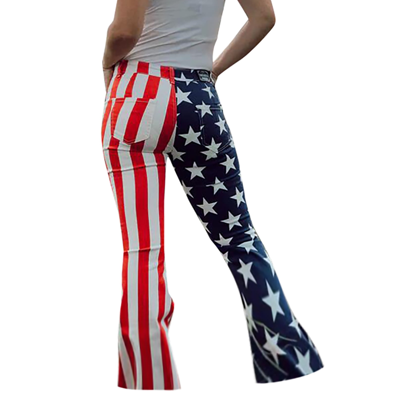 Flare Jeans for Women High Waisted American Flag Print Stretch Bell ...