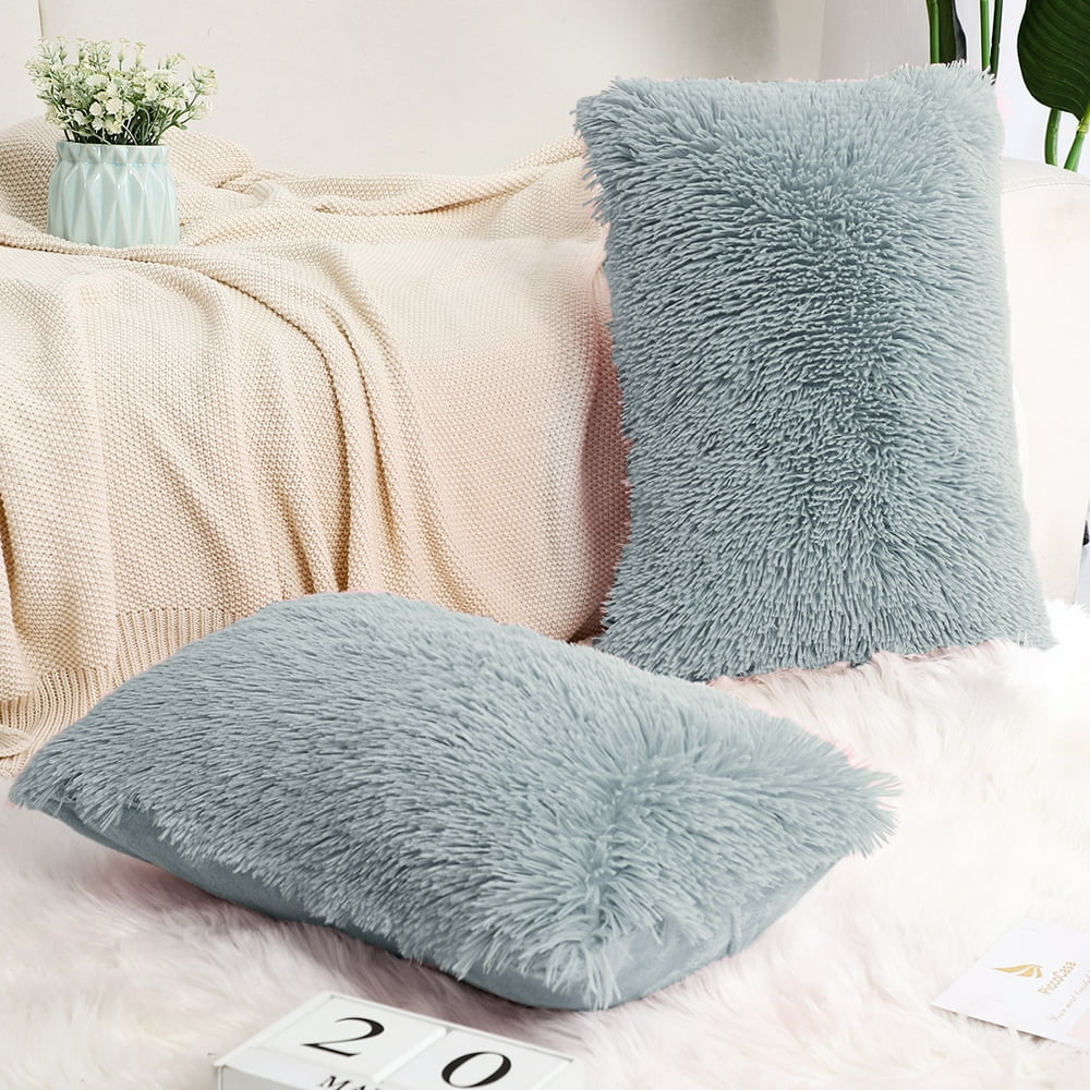 Piccocasa 2Pcs 12''x20'' Soft Fuzzy Faux Fur Throw Pillow Covers Decors