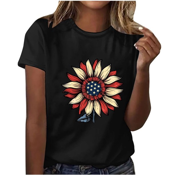 Camisetas de Manga Corta para Mujeres de Longitud Regular de Poliéster Sólido, Camiseta de Fiesta de Mayo Y Blusa Del Festival para la Primavera Y el Verano