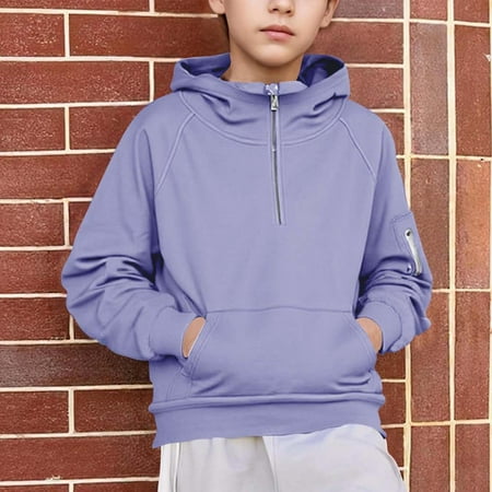 LIJCC Kid Boy s Hoodies Half Zip Long Sleeve Solid Color Fleece Crop Fleece Lined Pullover Tops Sweatshirts with Pockets Winter Warm Clothes