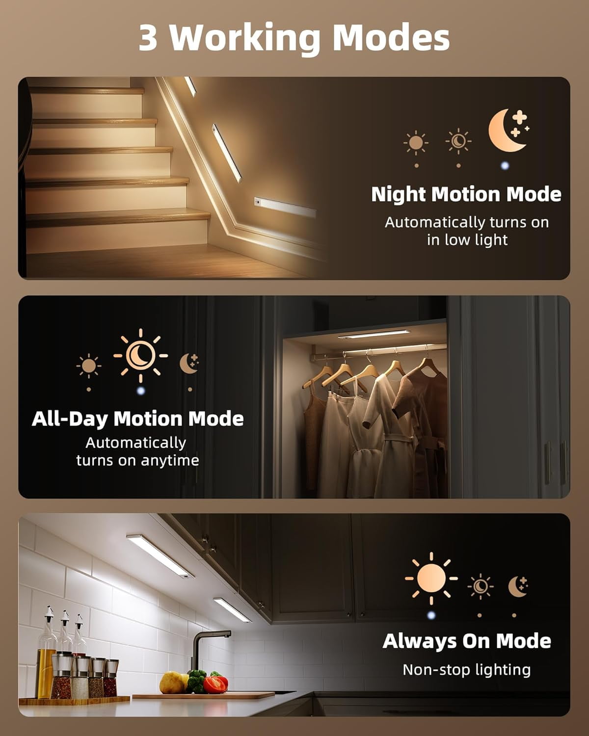 4-Pack Under Cabinet Lighting, 4000mAh Rechargeable Motion Sensor Light Indoor, with Dimmable & 3 Color Temps, Magnetic Closet Lights, Wireless Under Counter Lights for Kitchen (16.5inch)