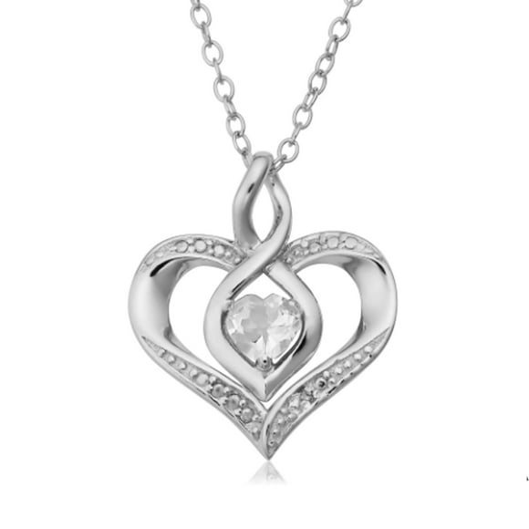 Sterling Silver Heart Shape Gemstone April Birthstone Necklace, 18"
