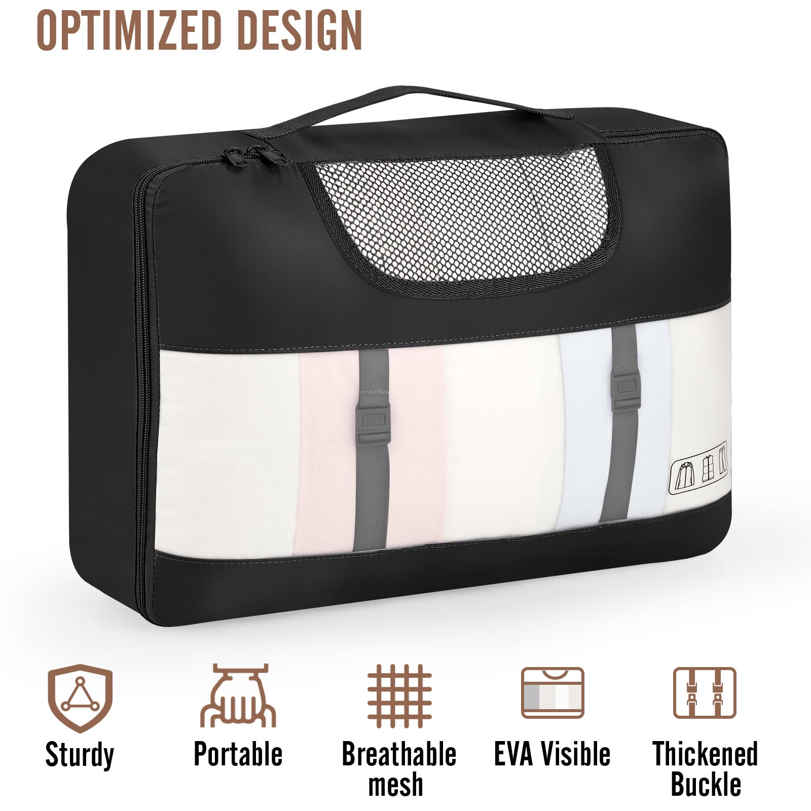 Veken 10 Set Packing Cubes for Travel Essential, Suitcase Organizer Bags in 4 Sizes, Carry-On Luggage Accessories Large Laundry Hanging Toiletry Bag for Airplane, Road Trip Camping, Black