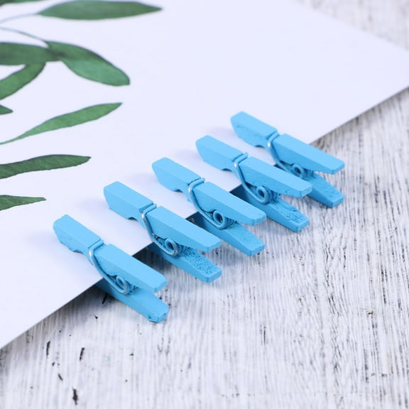 HEMOTON Skyblue Wooden Clothespins for Decoration Heavy Duty and Rust Resistant 100 pcs Mini Size