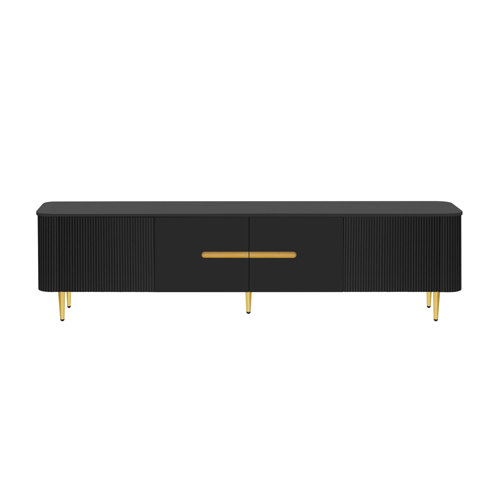 Euroco Modern Minimalist TV Stand with 4 Cabinets and Gold Metal Legs