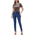 thumbnail image 2 of Camisa de Cuello Volante Inspire Chic para Mujer, Blusa de Terciopelo de Manga Corta, Talla L, Marrón Claro, 2 of 5