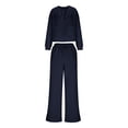 thumbnail image 4 of YueHuiYing Women's 2 Piece Outfits Lapel Long Sleeve Sweatshirt Wide Leg Pants Matching Tracksuit Sets, 4 of 9