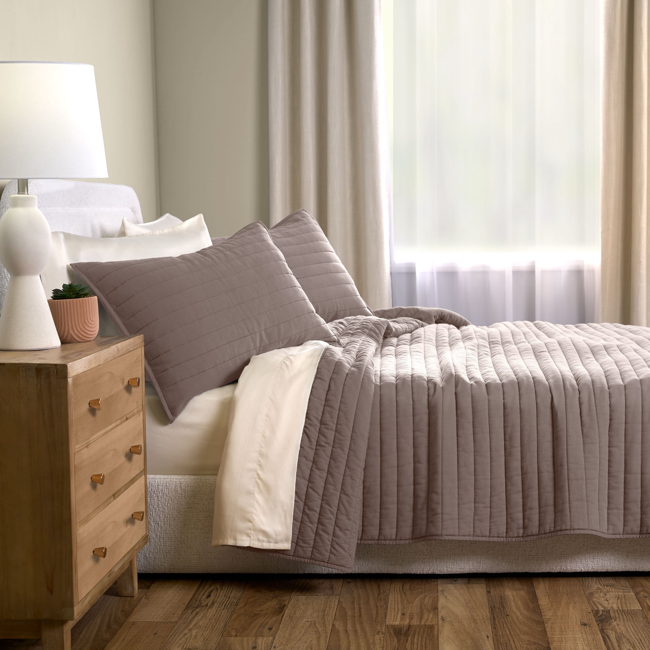 Allswell Organic Cotton 3-Piece Quilt Set, Taupe Fog, King/California King