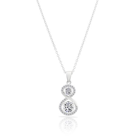Tilo Jewelry Sterling Silver Cubic Zirconia CZ Infinity Style Pendant Necklace | 18 Inch | Women & Unisex