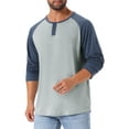 thumbnail image 4 of Camisetas de hombre estilo CHIC INSPIRE, de manga larga raglán, casual, tipo béisbol, Henley, en gris y azul marino, 4 of 6