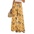 thumbnail image 2 of Petite Floral Print Palazzo Pants for Women High Waist Wide Leg Dressy Beach Vacation Trousers Yellow 2XL, 2 of 7