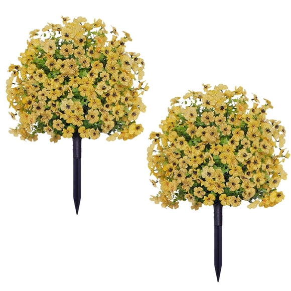 2 pcs artificial yellow flowers con ground spike para outdoor garden, porch, patio, y indoor decor