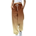 thumbnail image 3 of dazeni Sweatpants Women Baggy Fashion Gradient Print High Waisted Wide Leg Petite Joggers with Pockets Comfy Active Workout Sweat Pants Trousers Khaki XXL, 3 of 5