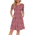 thumbnail image 1 of Vestido AUSELILY de verano para mujer, manga corta, largo hasta la rodilla, rojo, 1 of 6
