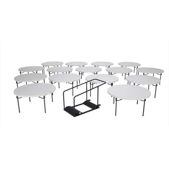 Lifetime (15) 60 in. White Round Tables and Cart Combo - 80441