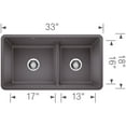 thumbnail image 6 of BLANCO PRECIS 1.75 Cinder Low Divide Undermount Sink, 6 of 7