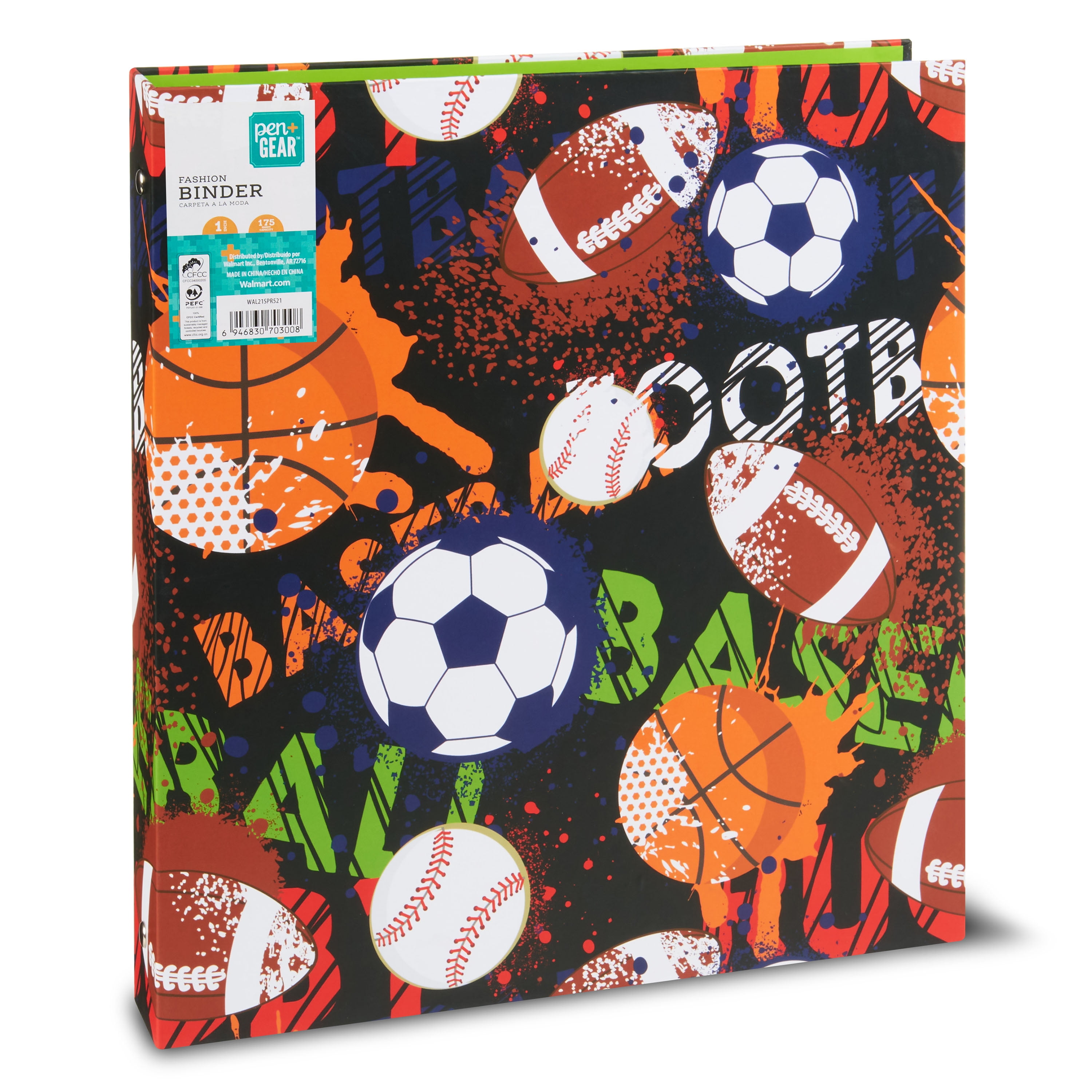 Pen + Gear 3-Ring Fashion Binder, 1' Round Rings, Sports