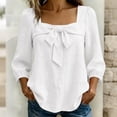 thumbnail image 4 of Lenpel Womens Fall Tops Trendy Bow Front Square Neck Blouses Balloon 3/4 Sleeve Casual Loose Lightweight Shirts, 4 of 6