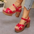 thumbnail image 2 of Rokment Womens Platform Chunky High Heels Dressy Sandals Comfortable Fashion Casual Leather Open Toe Ankle Strap Block Heeled Dress Summer Shoes for Woman Ladies Red Size 7, 2 of 5