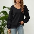 thumbnail image 2 of gakvbuo Fall Women'S Casual Sexy Fashion Long Sleeve V-Neck Ruffle Lantern Sleeve Pullover Top Shirt Blouse, 2 of 5