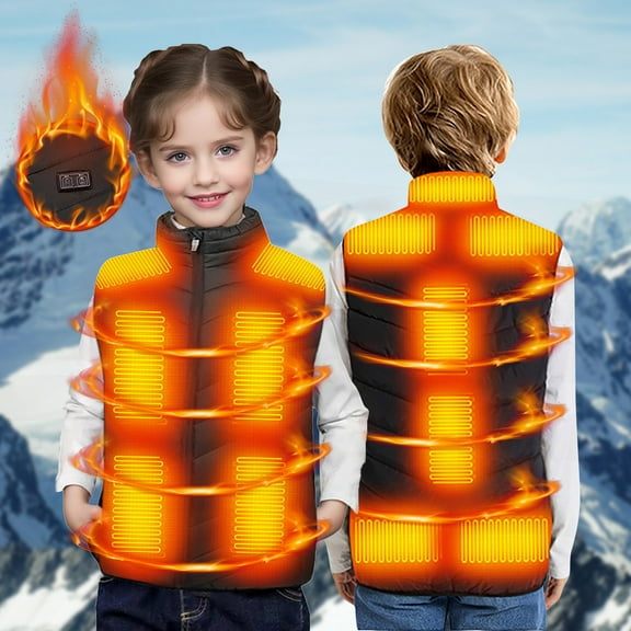 Facrlt Children's heated vest, dual-control 13 heating zones USB thermostat rechargeable modeljacket, Christmas fashion printing warm heated undershirt jacket