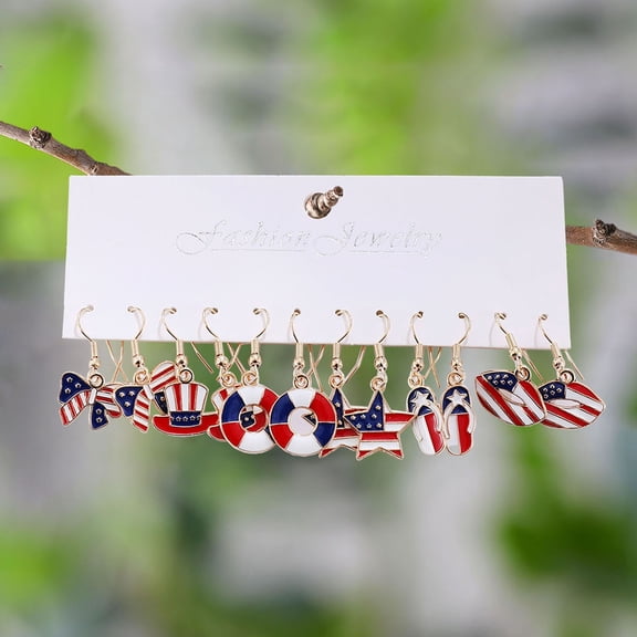 zhmrfg Fourth Of July Pendant Earrings American Flag Heart Star Patriotic Jewelry Accessories Independence Day Celebration BBQ Party Holiday Fashion Gift for Women Men