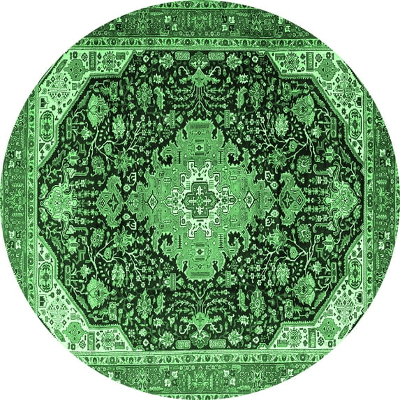 Ahgly Company Indoor Round Medallion Emerald Green Traditional Area Rugs, 3' Round
