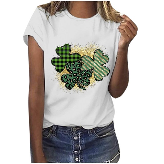 TopLLC St. Patrick's Day Patricks Day Chemises pour Femmes Hauts de Sarrau St Patricks Day Mode pour Dames St. Imprimé Léopard Manches Courtes Col Rond Chemise Femme Décontractée Ample