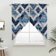 thumbnail image 4 of Blue Grey Geometric Kitchen Window Curtains, Swag Curtains Valance for Bedroom Living Room Bathroom, Vintage Shabby Chic Abstract Stripes Rod Pocket Window Curtain Block Drapes 2 Panels 36"x36", 4 of 8